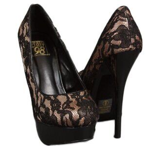 Speed Limit 98 Vegan Black Lace Platform Stiletto Heel Pumps Size 6.5